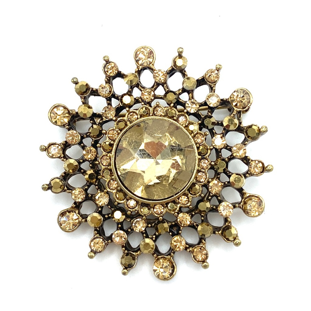 Vintage Chico’s Brooch Pin Scarf Clip Rhinestone Champagne Bronze Brown Jewelry